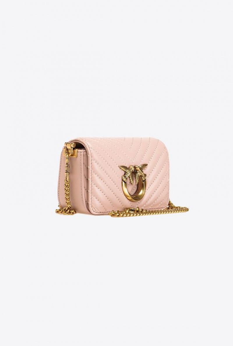 Pinko Micro Love Bag Click Chevron PINK/DUSTY PINK-ANTIQUE GOLD | SN-PKO32472