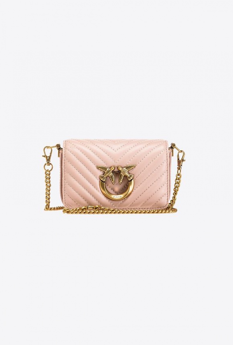 Pinko Micro Love Bag Click Chevron PINK/DUSTY PINK-ANTIQUE GOLD | SN-PKO32472