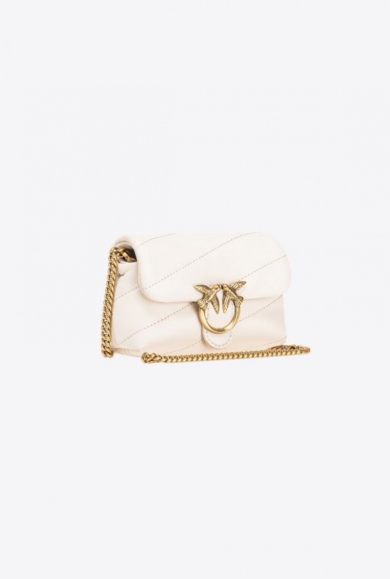 Pinko Micro Love Bag Puff Maxi Quilt WHITE+WHITE-ANTIQUE GOLD | SN-PKO32487