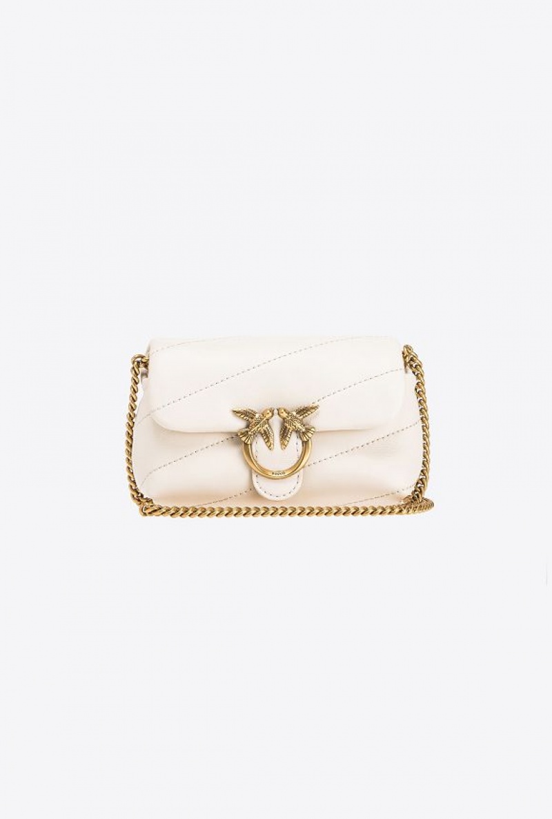 Pinko Micro Love Bag Puff Maxi Quilt WHITE+WHITE-ANTIQUE GOLD | SN-PKO32487