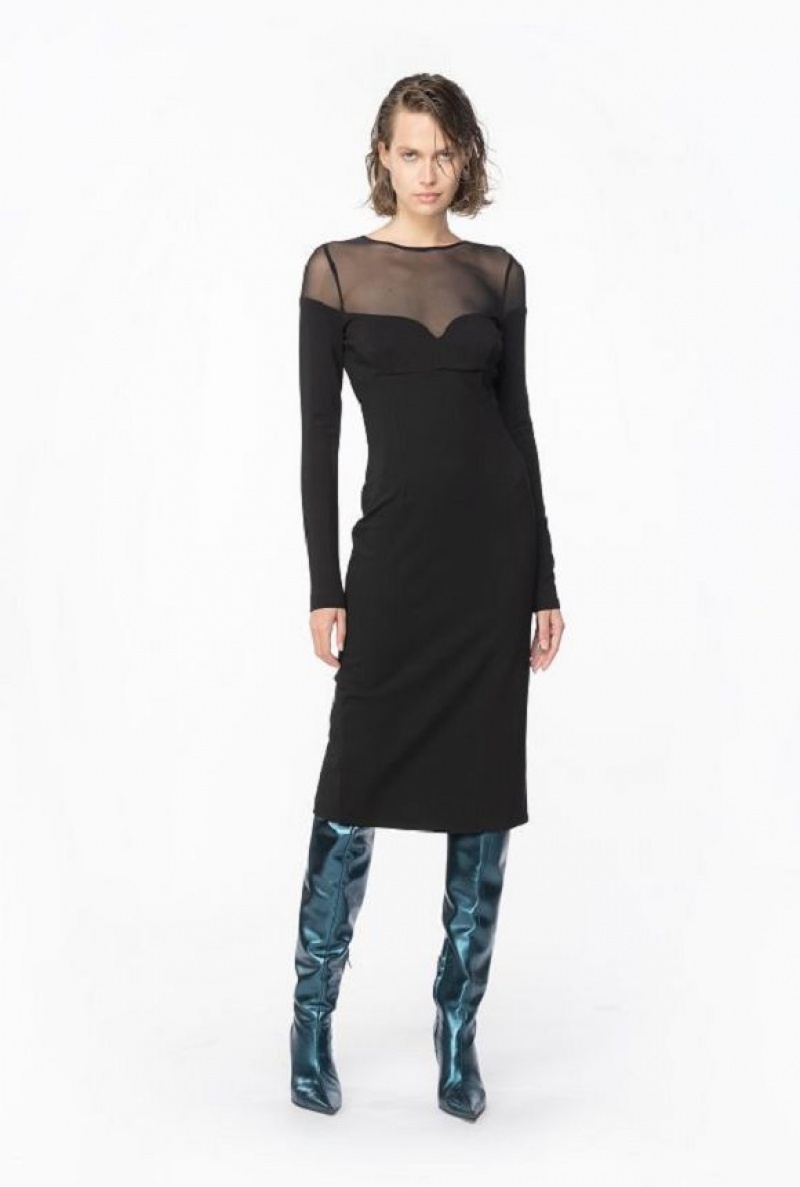 Pinko Midi Dress With Tulle LIMO BLACK | SN-PKO33083