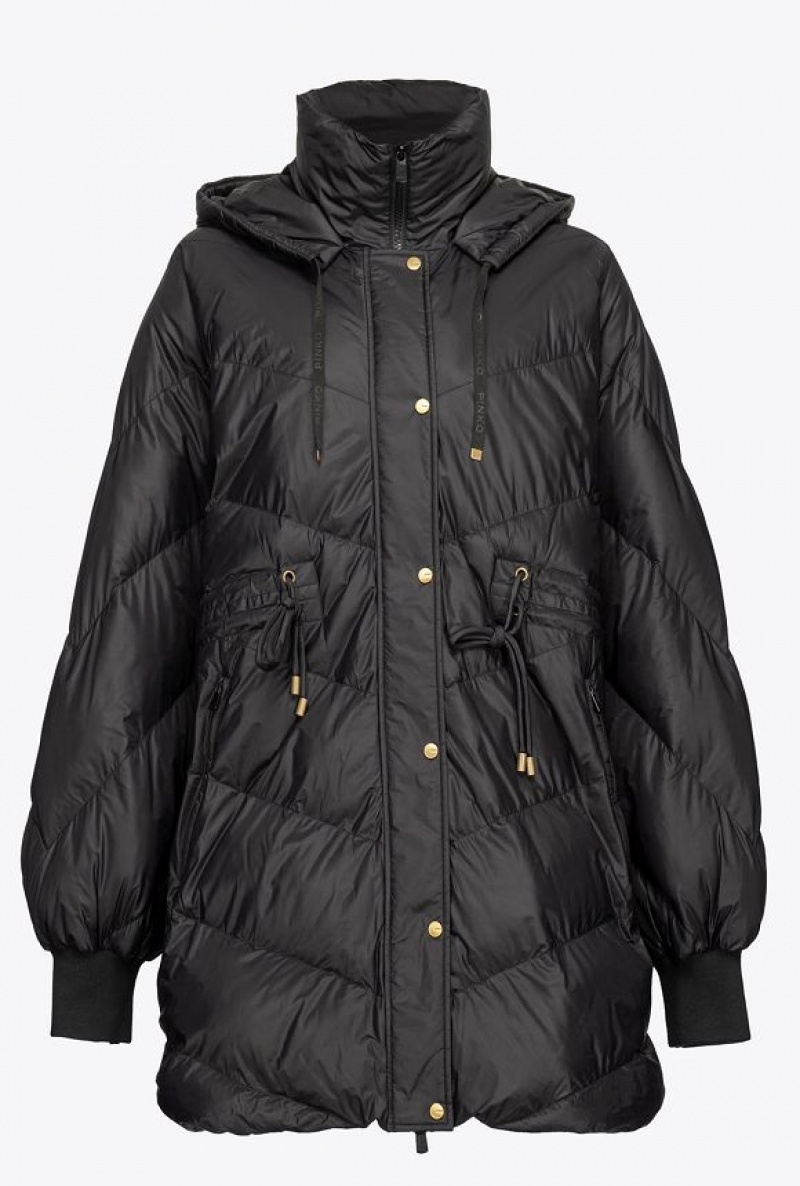 Pinko Midi Technical Canvas Down Jacket LIMO BLACK | SN-PKO33586