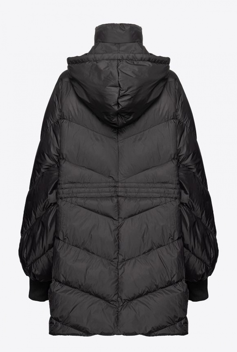 Pinko Midi Technical Canvas Down Jacket LIMO BLACK | SN-PKO33586