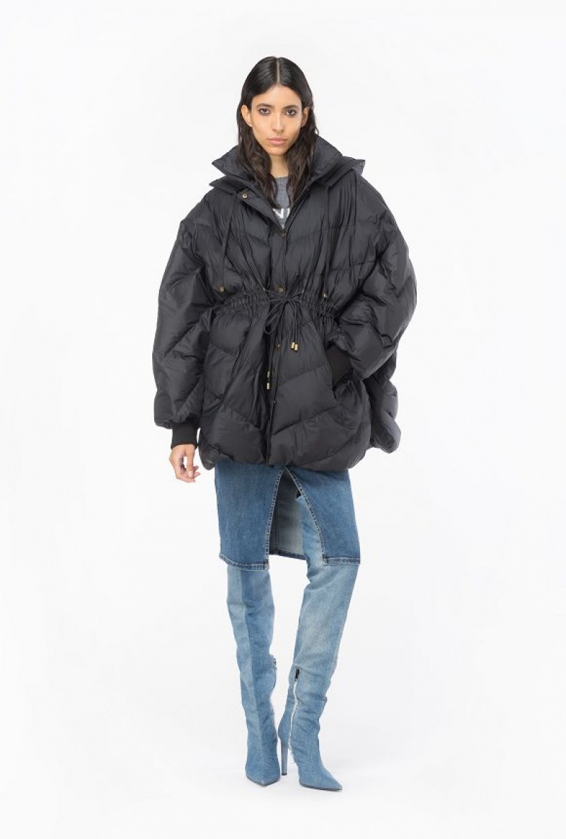 Pinko Midi Technical Canvas Down Jacket LIMO BLACK | SN-PKO33586