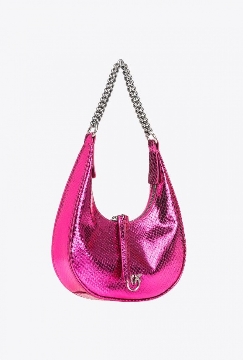 Pinko Mini Brioche Bag Hobo PINKO PINK-OLD SILVER | SN-PKO32598