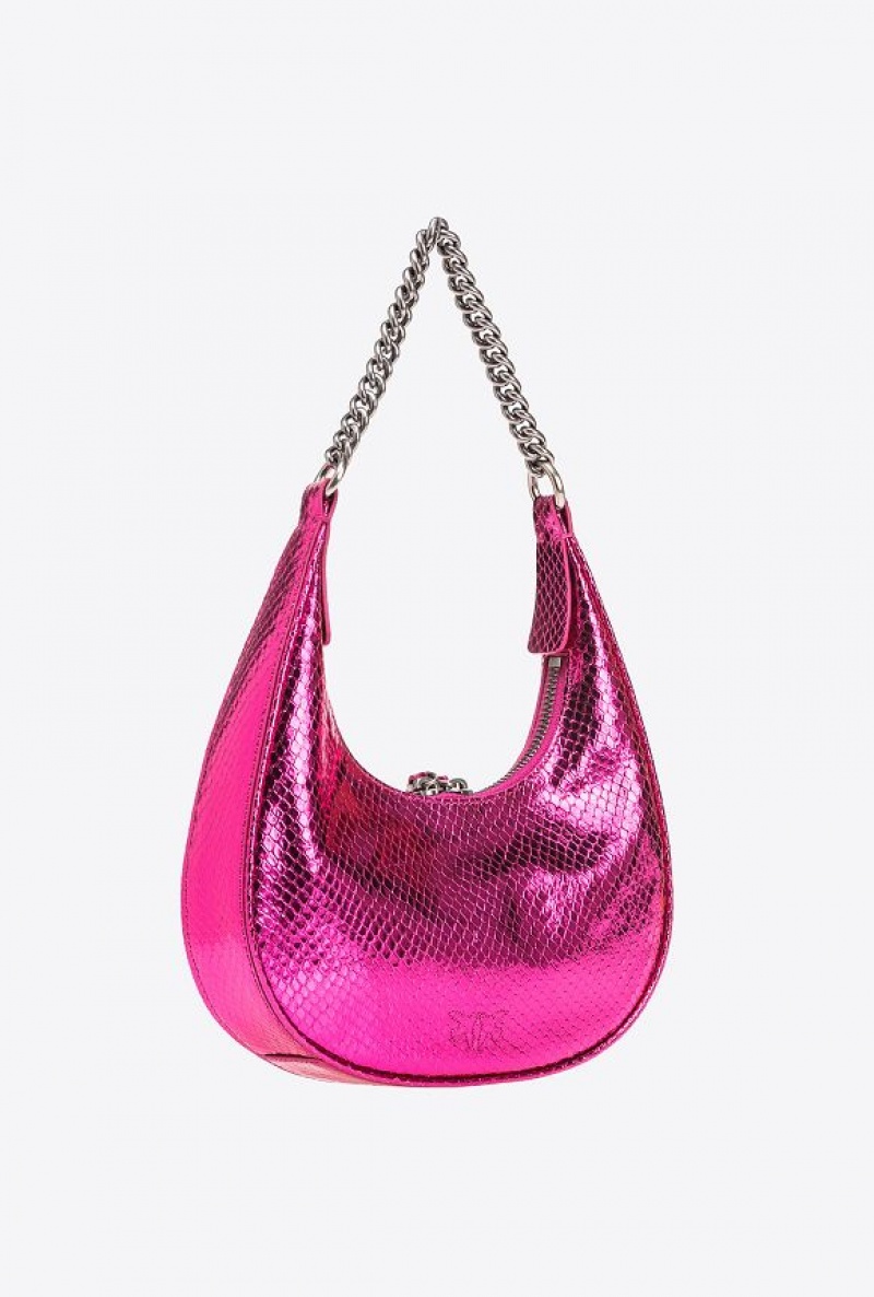 Pinko Mini Brioche Bag Hobo PINKO PINK-OLD SILVER | SN-PKO32717