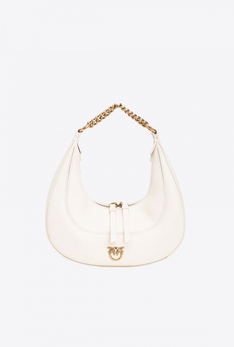 Pinko Mini Brioche Bag Hobo WHITE+WHITE-ANTIQUE GOLD | SN-PKO32580