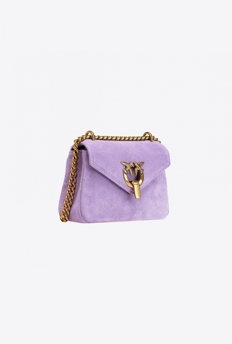 Pinko Mini Cupido Bag Messenger In Suede PURPLE TULIP-ANTIQUE GOLD | SN-PKO32447