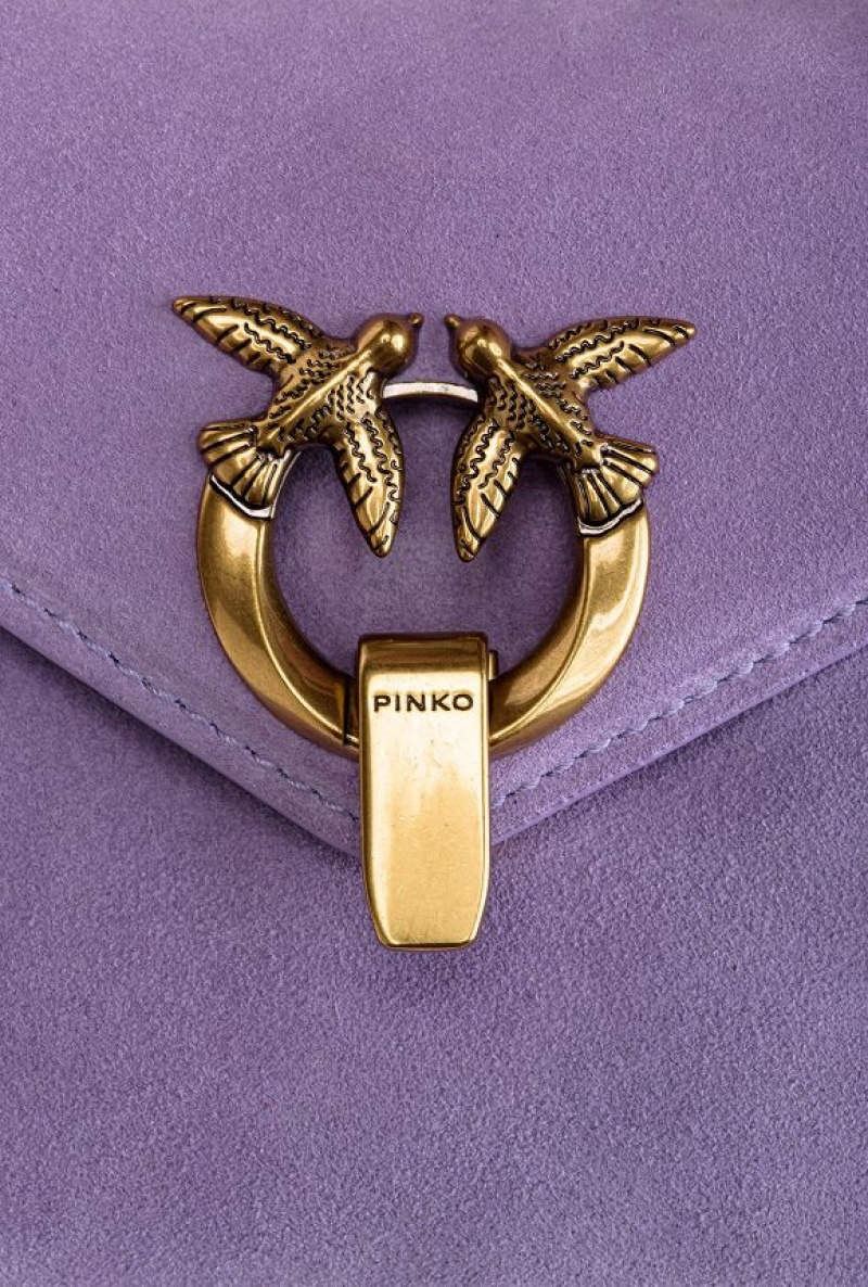 Pinko Mini Cupido Bag Messenger In Suede PURPLE TULIP-ANTIQUE GOLD | SN-PKO32447