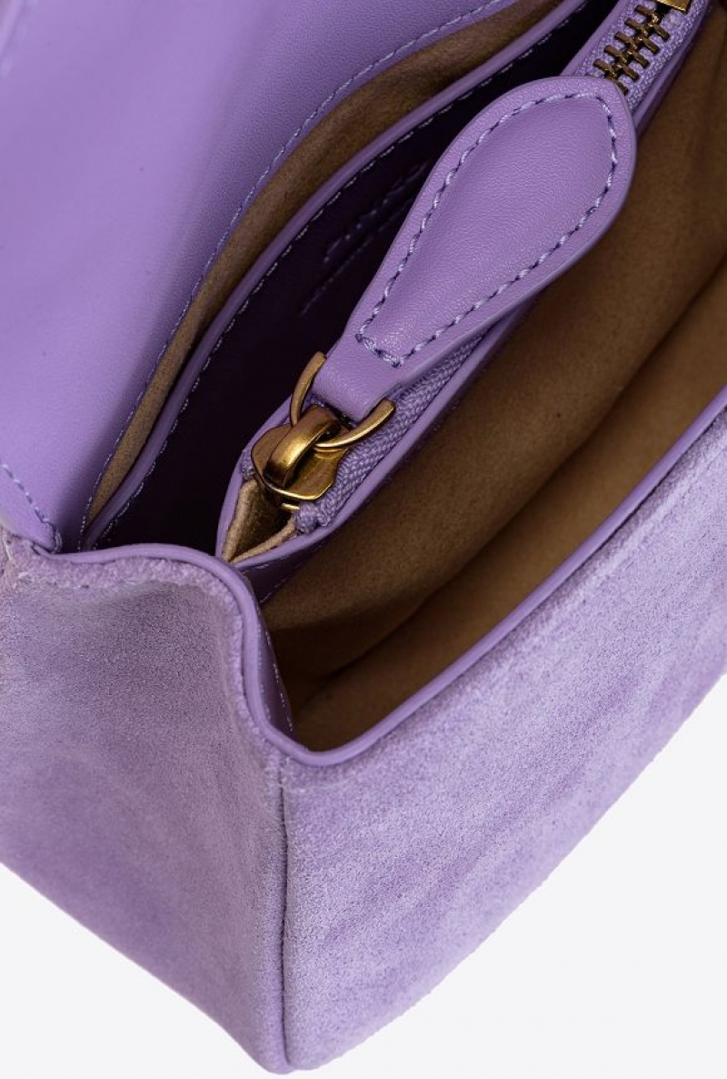 Pinko Mini Cupido Bag Messenger In Suede PURPLE TULIP-ANTIQUE GOLD | SN-PKO32447