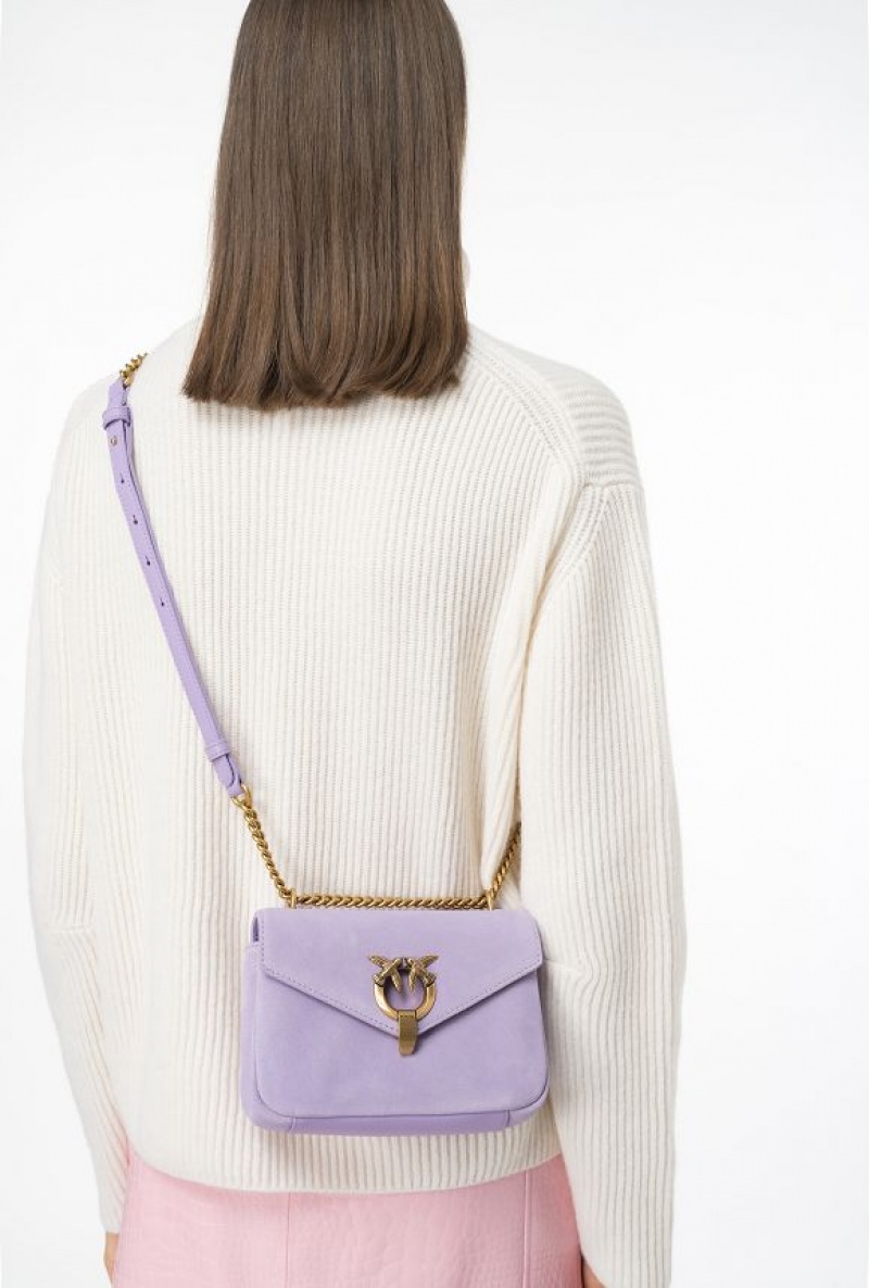 Pinko Mini Cupido Bag Messenger In Suede PURPLE TULIP-ANTIQUE GOLD | SN-PKO32447