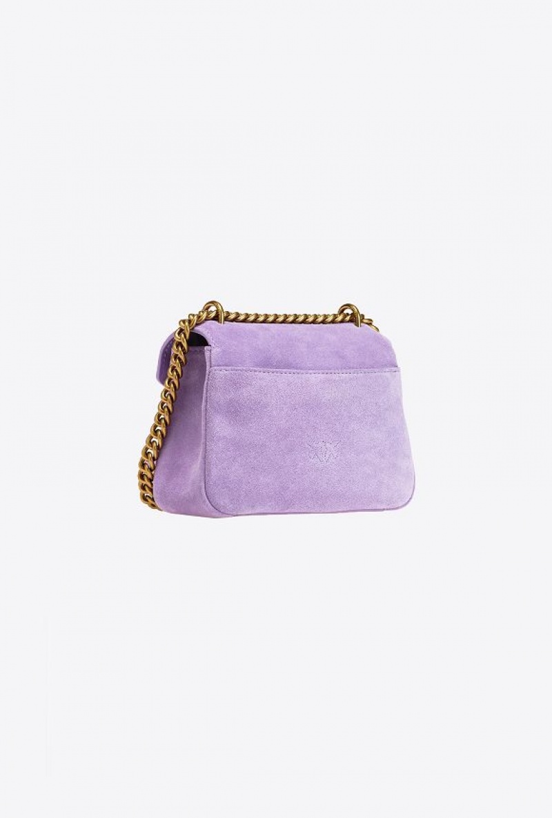 Pinko Mini Cupido Bag Messenger In Suede PURPLE TULIP-ANTIQUE GOLD | SN-PKO32639