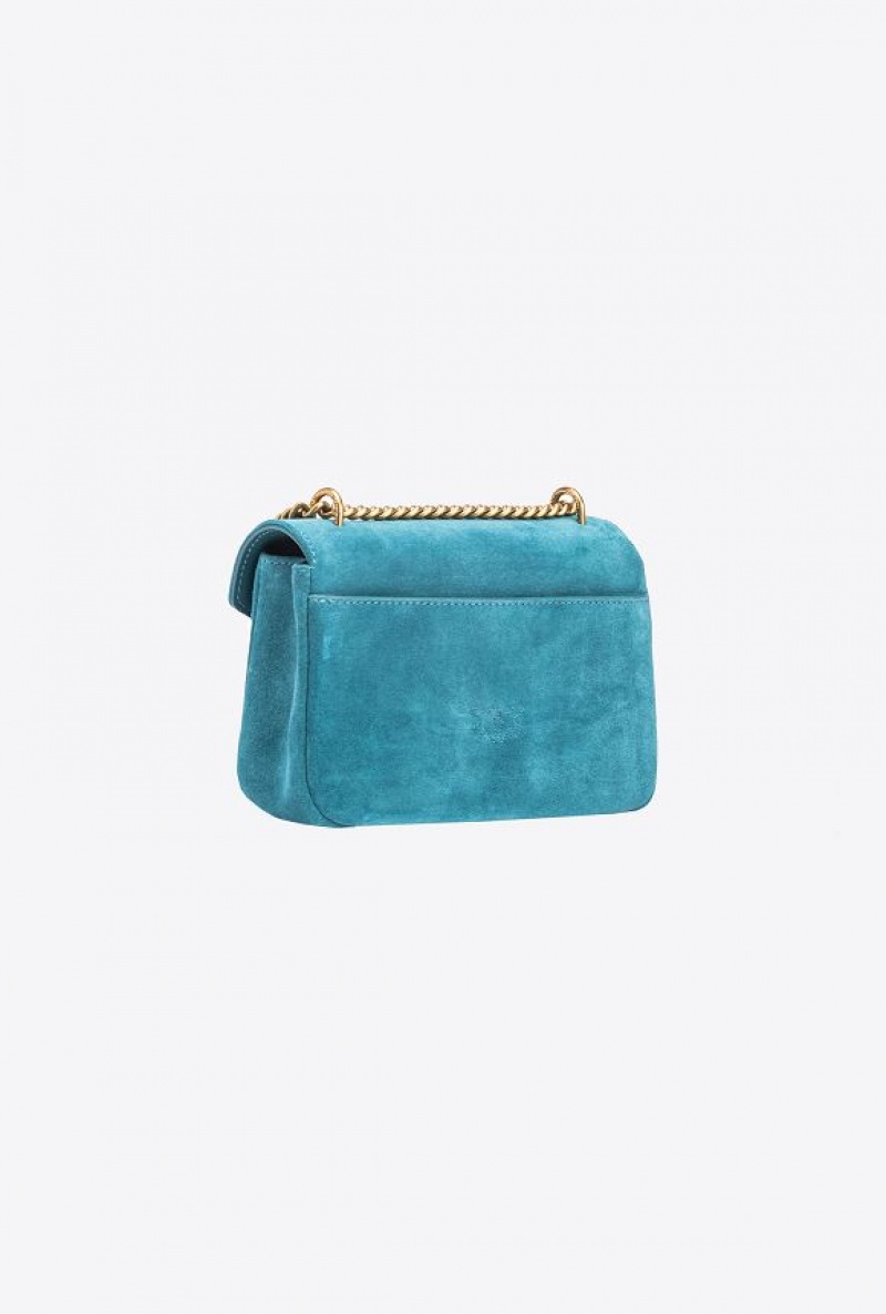 Pinko Mini Cupido Bag Messenger In Suede PACIFIC BLUE-ANTIQUE GOLD | SN-PKO32658