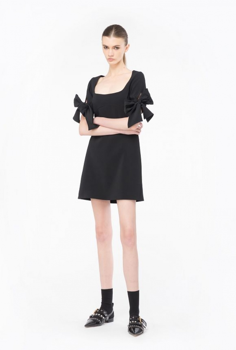 Pinko Mini Dress With Bow On The Sleeves LIMO BLACK | SN-PKO32981