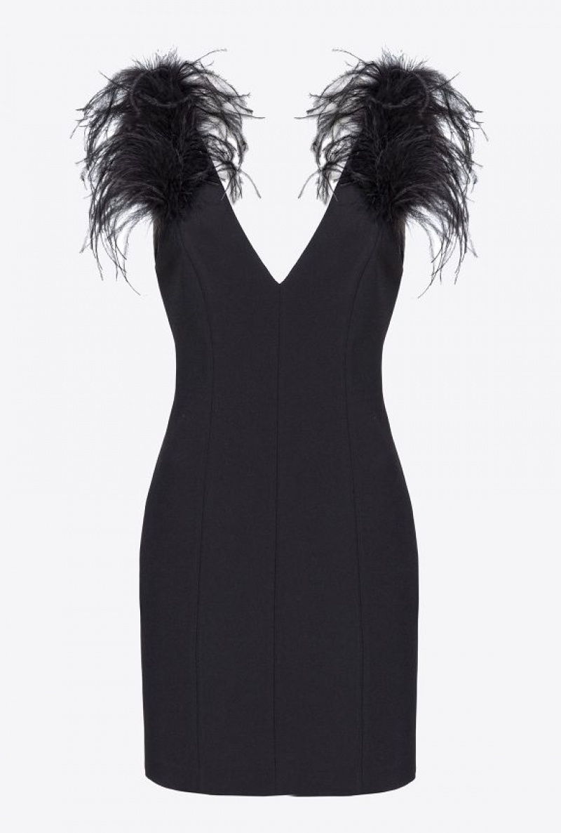 Pinko Mini Dress With Feathers LIMO BLACK | SN-PKO32984