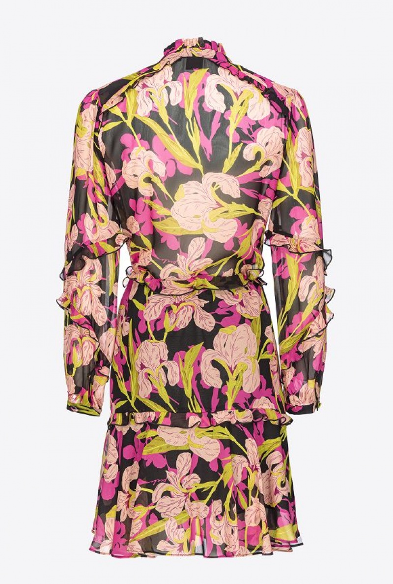 Pinko Mini Dress With Iris Print MULTICOLOUR - BLACK/FUCHSIA | SN-PKO33108