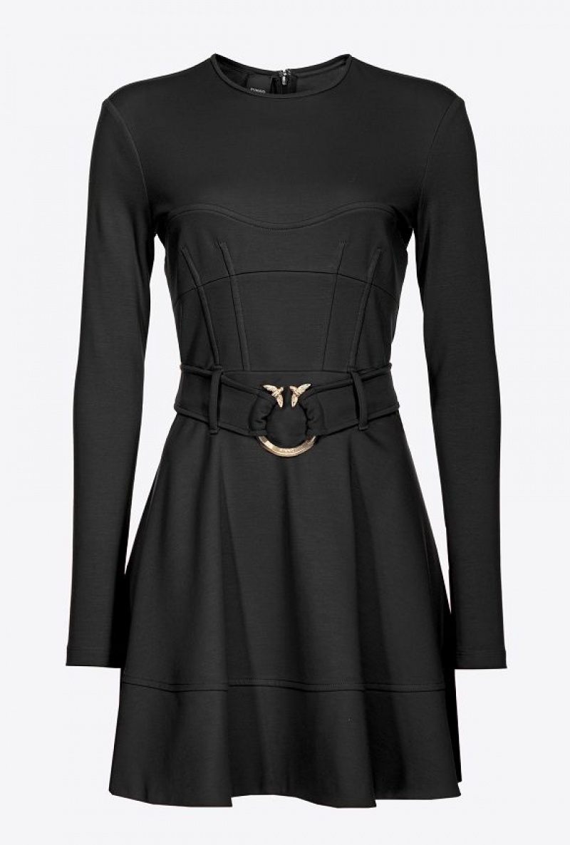 Pinko Mini Dress With Piercing Belt LIMO BLACK | SN-PKO33118