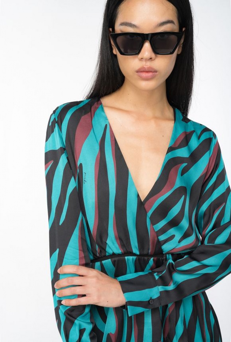 Pinko Mini Dress With Psychedelic Zebra Print GREEN/BLACK/BURGUNDY | SN-PKO33068