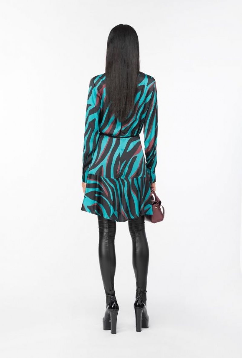 Pinko Mini Dress With Psychedelic Zebra Print GREEN/BLACK/BURGUNDY | SN-PKO33068