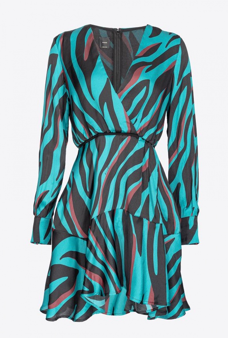 Pinko Mini Dress With Psychedelic Zebra Print GREEN/BLACK/BURGUNDY | SN-PKO33068