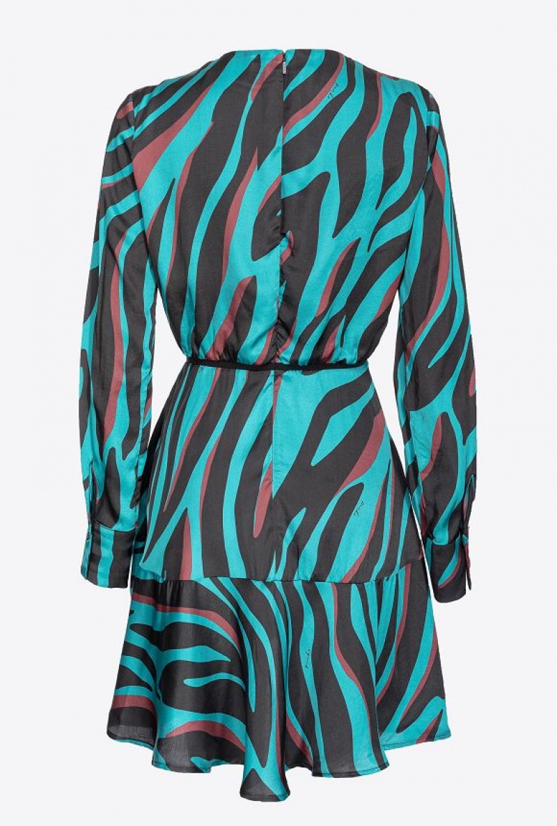 Pinko Mini Dress With Psychedelic Zebra Print GREEN/BLACK/BURGUNDY | SN-PKO33068