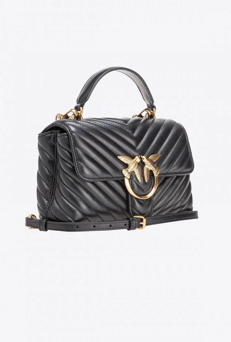 Pinko Mini Lady Love Bag Puff Chevron BLACK-ANTIQUE GOLD | SN-PKO32478