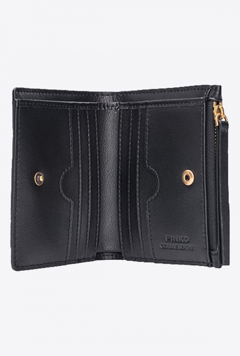 Pinko Mini Leather Wallet BLACK-ANTIQUE GOLD | SN-PKO34264