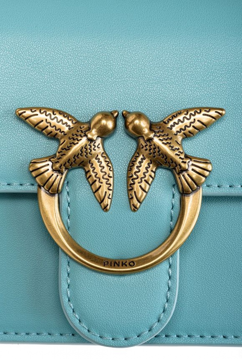 Pinko Mini Love Bag Bell In Leather SEA BLUE-ANTIQUE GOLD | SN-PKO32668