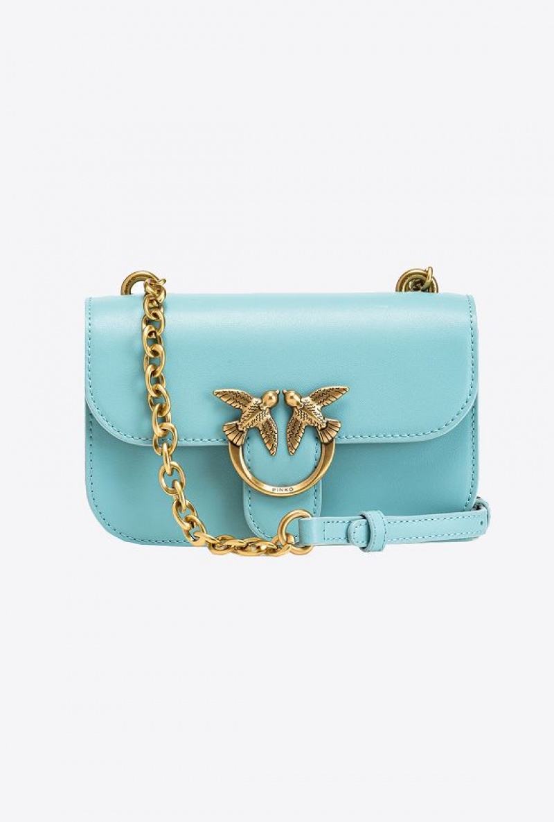 Pinko Mini Love Bag Bell In Leather SEA BLUE-ANTIQUE GOLD | SN-PKO32668