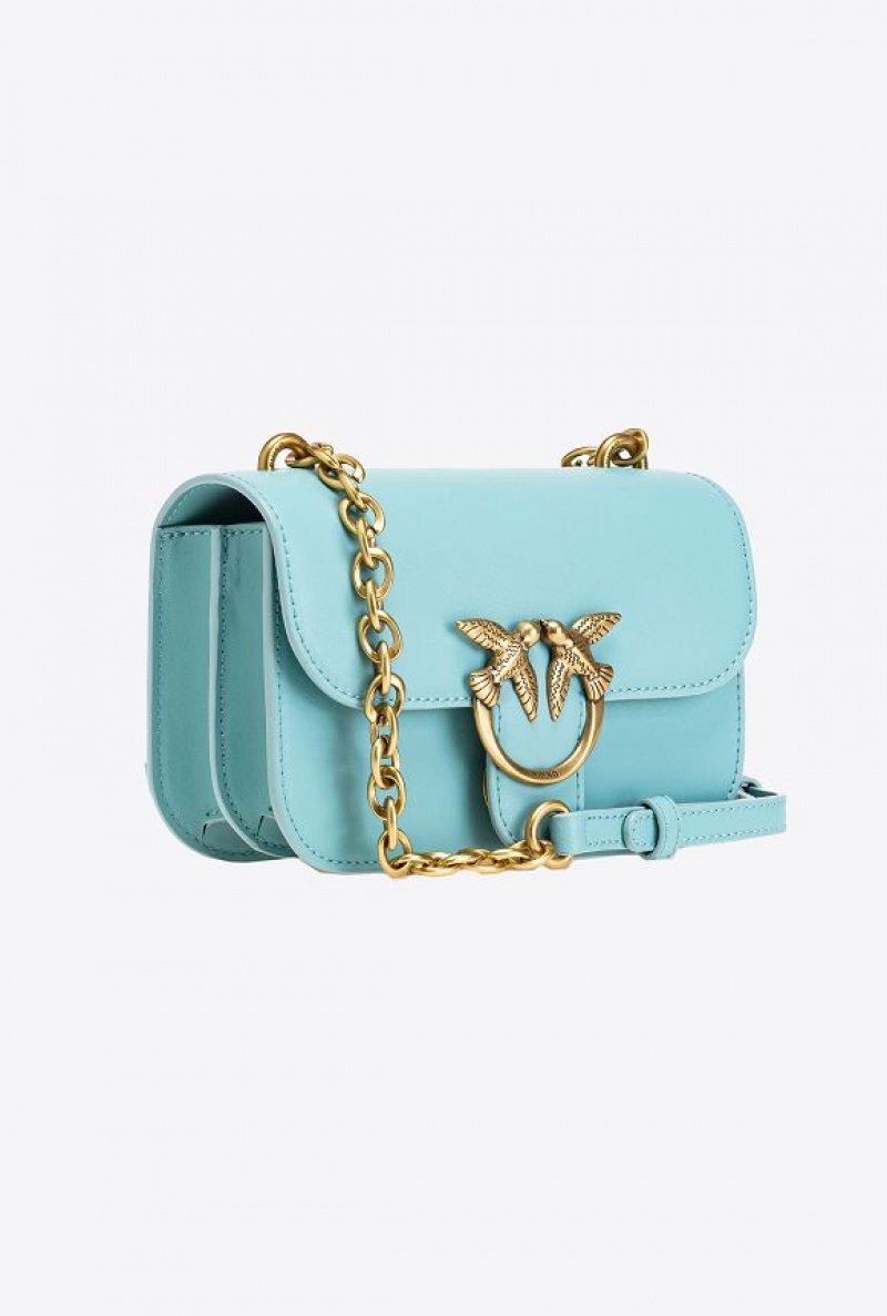 Pinko Mini Love Bag Bell In Leather SEA BLUE-ANTIQUE GOLD | SN-PKO32376