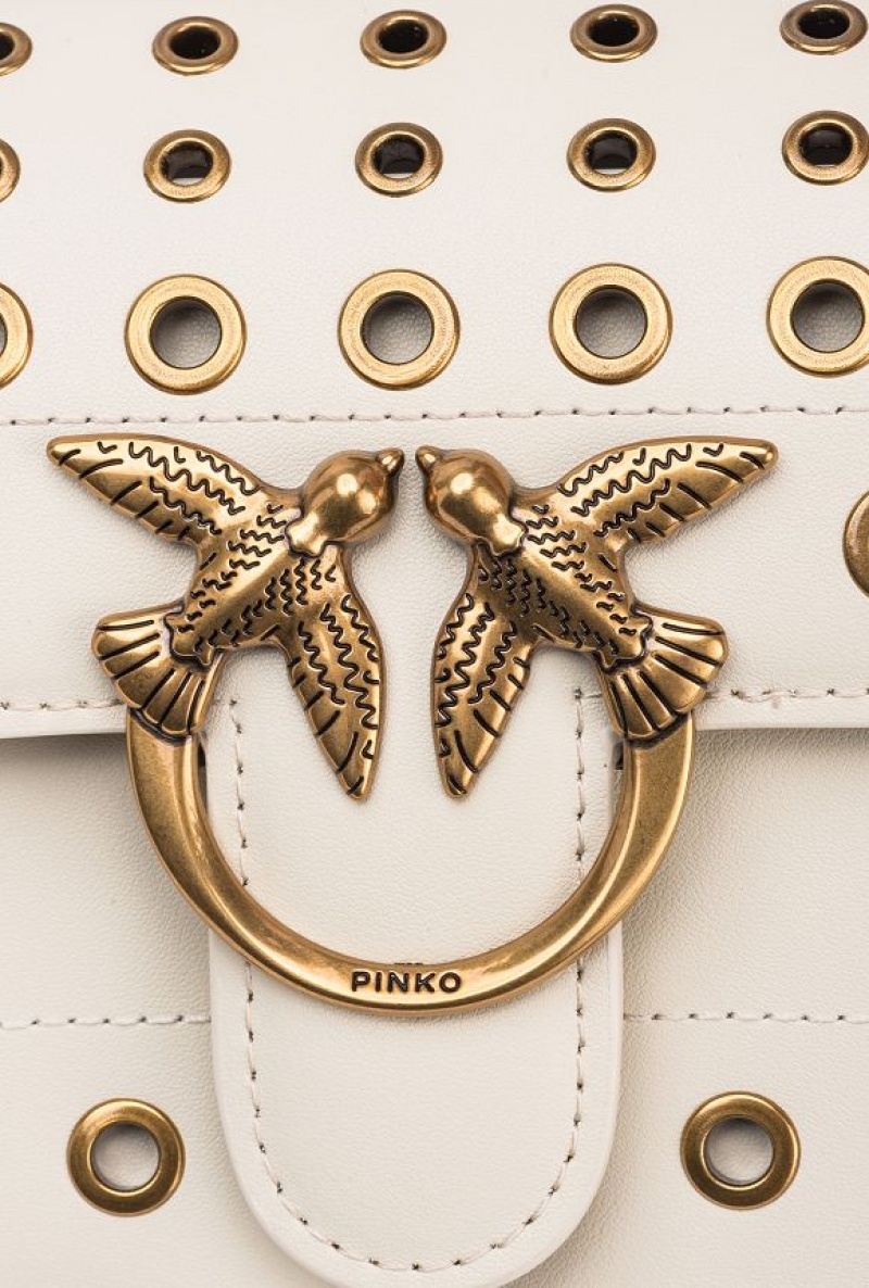 Pinko Mini Love Bag Bell With Metal Eyelets WHITE+WHITE-ANTIQUE GOLD | SN-PKO32547