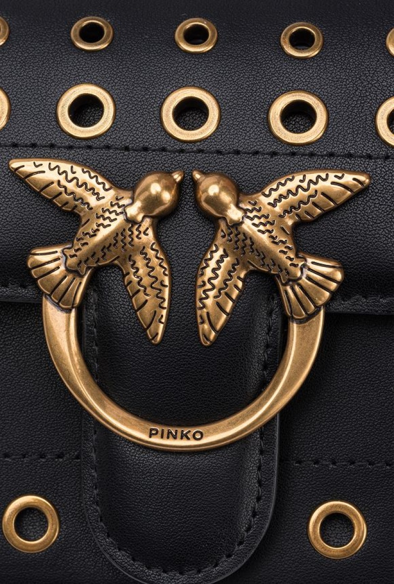 Pinko Mini Love Bag Bell With Metal Eyelets BLACK-ANTIQUE GOLD | SN-PKO32548