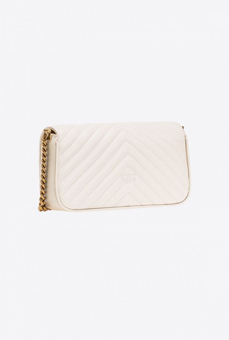 Pinko Mini Love Bag Click Baguette Chevron WHITE+WHITE-ANTIQUE GOLD | SN-PKO32578