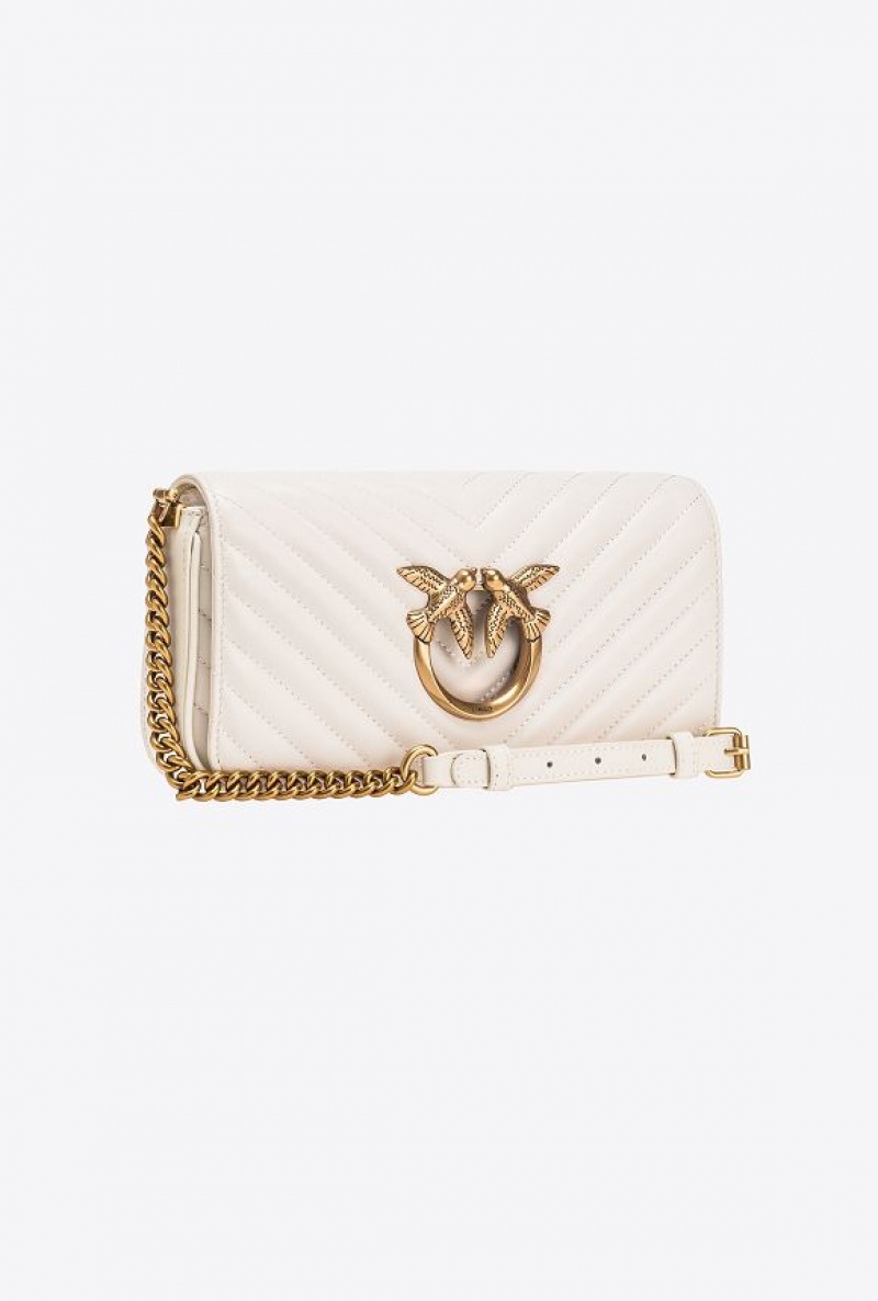 Pinko Mini Love Bag Click Baguette Chevron WHITE+WHITE-ANTIQUE GOLD | SN-PKO32578