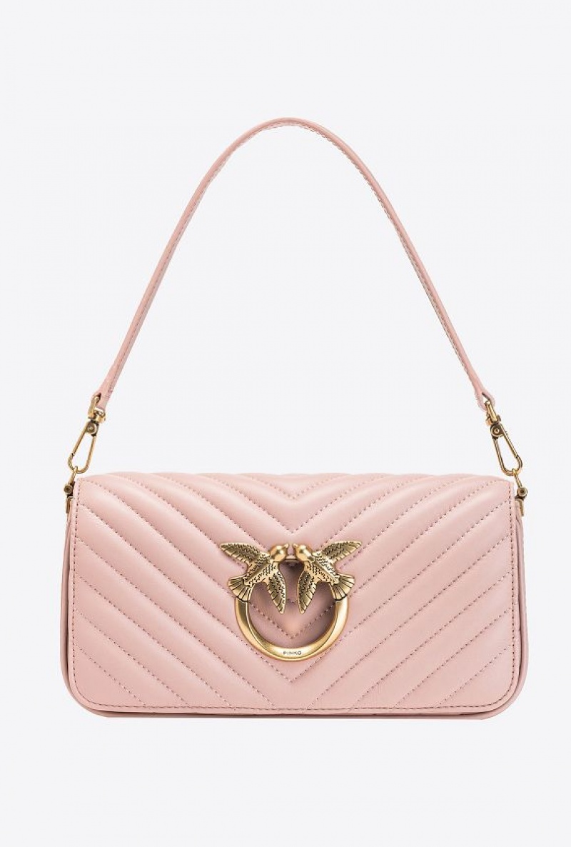 Pinko Mini Love Bag Click Baguette Chevron PINK/DUSTY PINK-ANTIQUE GOLD | SN-PKO32583