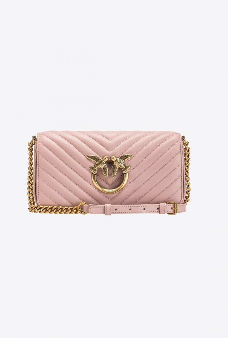 Pinko Mini Love Bag Click Baguette Chevron PINK/DUSTY PINK-ANTIQUE GOLD | SN-PKO32583