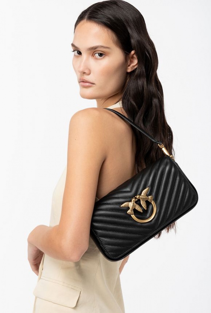 Pinko Mini Love Bag Click Baguette Chevron BLACK-ANTIQUE GOLD | SN-PKO32584