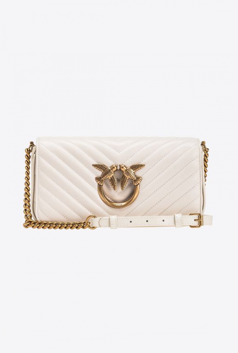 Pinko Mini Love Bag Click Baguette Chevron WHITE+WHITE-ANTIQUE GOLD | SN-PKO32653