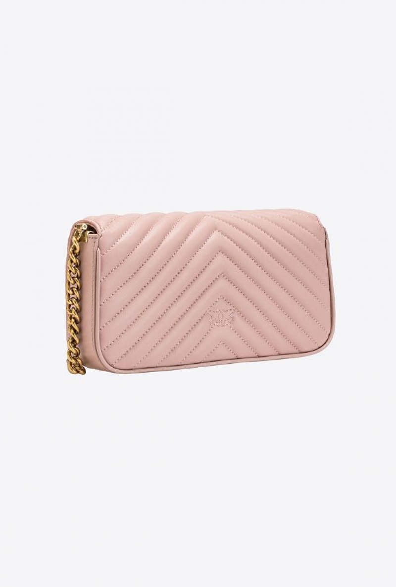 Pinko Mini Love Bag Click Baguette Chevron PINK/DUSTY PINK-ANTIQUE GOLD | SN-PKO32690