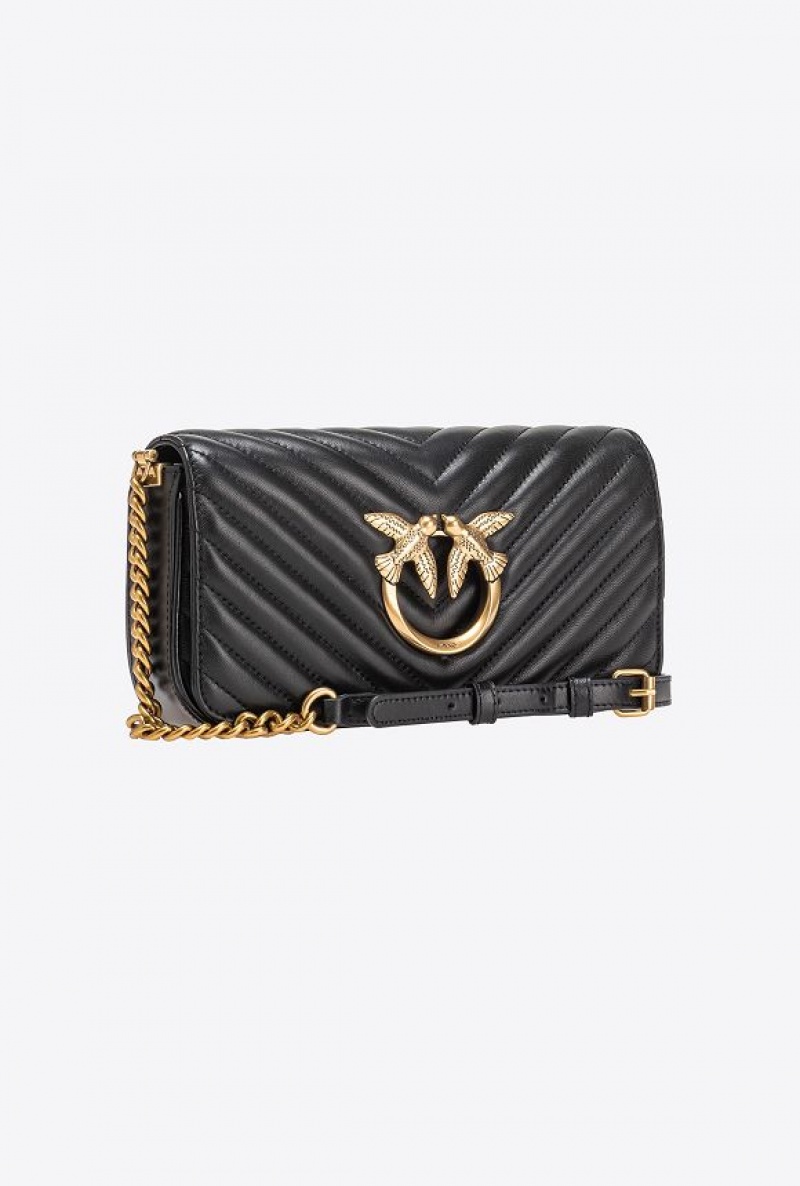 Pinko Mini Love Bag Click Baguette Chevron BLACK-ANTIQUE GOLD | SN-PKO32699