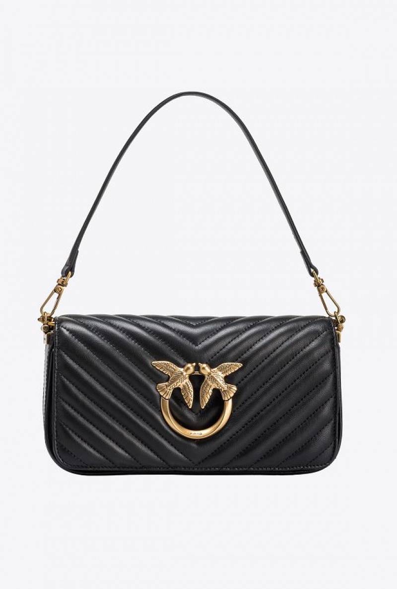 Pinko Mini Love Bag Click Baguette Chevron BLACK-ANTIQUE GOLD | SN-PKO32699