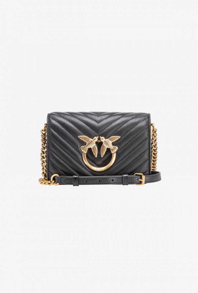 Pinko Mini Love Bag Click Chevron BLACK-ANTIQUE GOLD | SN-PKO32738