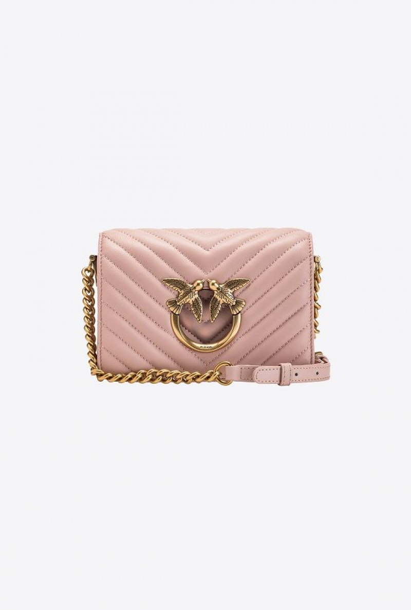 Pinko Mini Love Bag Click Chevron PINK/DUSTY PINK-ANTIQUE GOLD | SN-PKO32508