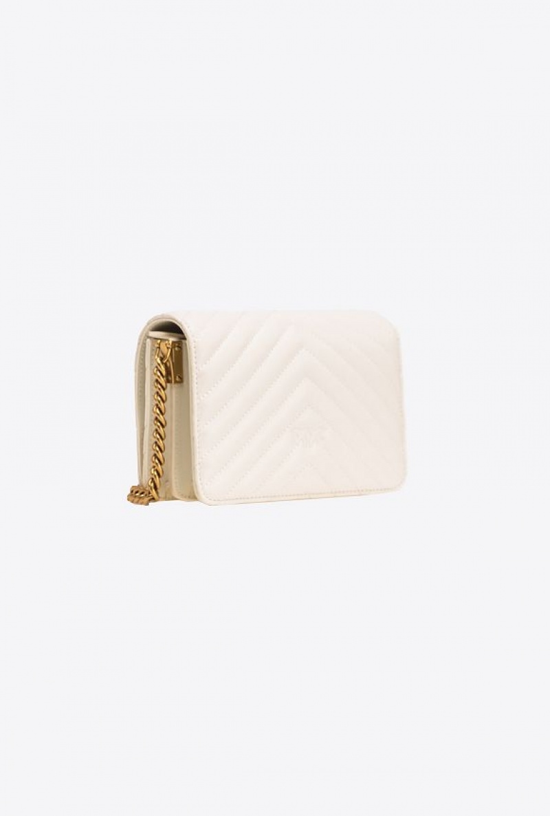 Pinko Mini Love Bag Click Chevron WHITE+WHITE-ANTIQUE GOLD | SN-PKO32509