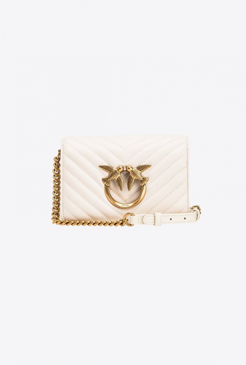 Pinko Mini Love Bag Click Chevron WHITE+WHITE-ANTIQUE GOLD | SN-PKO32509