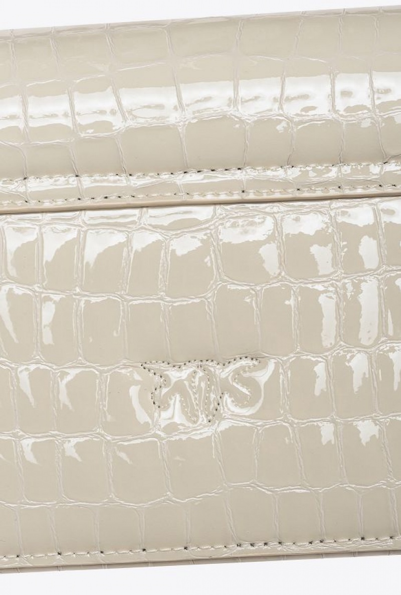 Pinko Mini Love Bag Click Exagon In Patent Crocodile-print Leather WHITE+WHITE-ANTIQUE GOLD | SN-PKO32435