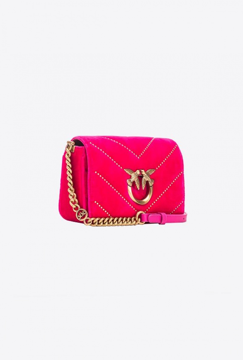 Pinko Mini Love Bag Click In Velvet With Studs CHERRY-ANTIQUE GOLD | SN-PKO32543