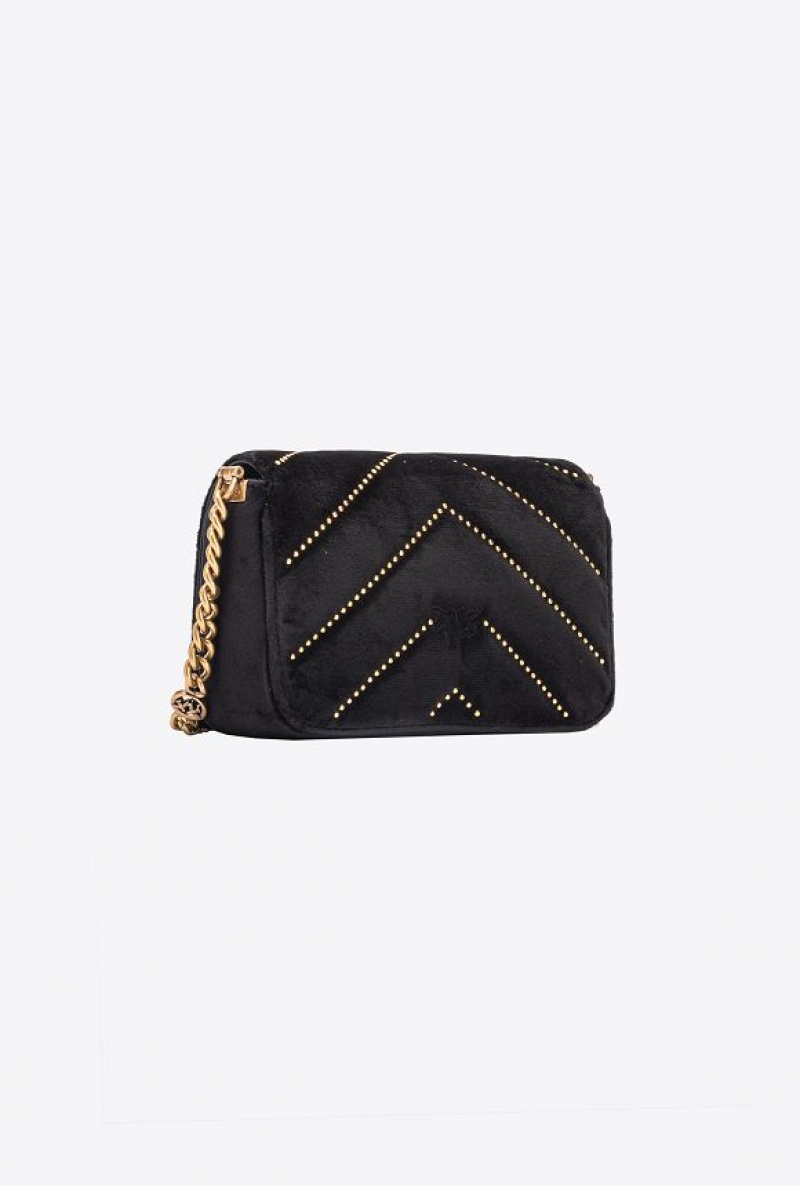 Pinko Mini Love Bag Click In Velvet With Studs BLACK-ANTIQUE GOLD | SN-PKO32759