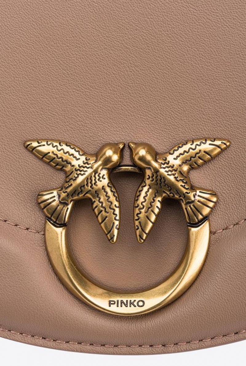 Pinko Mini Love Bag Click Round In Leather GINGER BISCUIT-ANTIQUE GOLD | SN-PKO32445