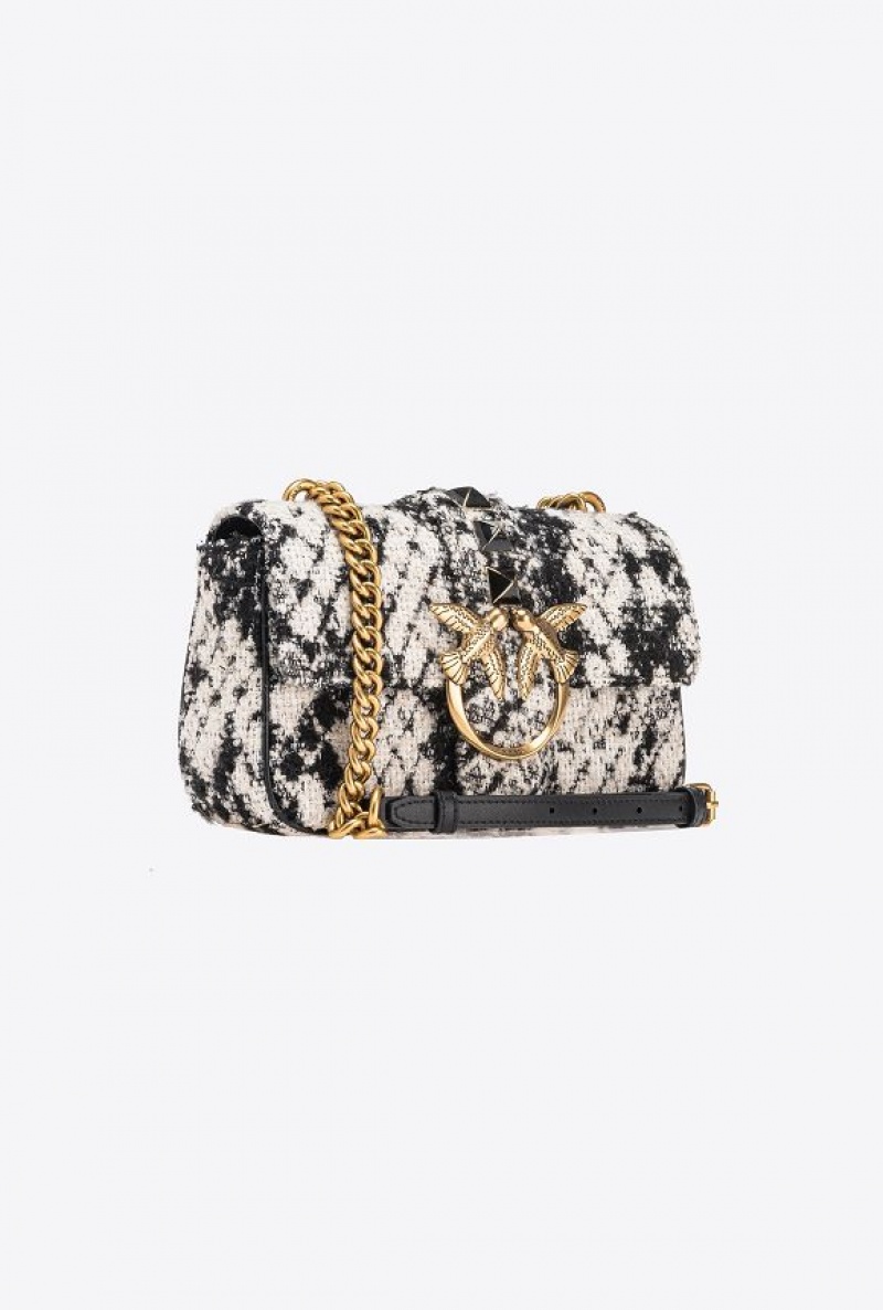 Pinko Mini Love Bag One In Snake Jacquard WHITE/BLACK-ANTIQUE GOLD | SN-PKO32561